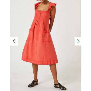 Women's Pilcro Open Back Pleated Midi Dress Size P Coral Casual